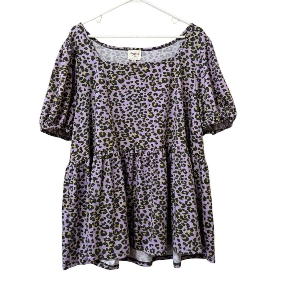 Hayden Los Angeles Women Sz‎ 1XL Cheetah Print Tiered Babydoll Top Stretch Boho